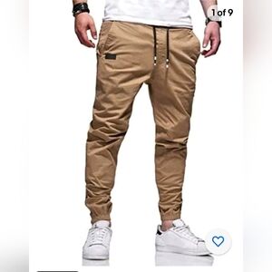 NWT Bibong Men's Size Large Cotton Joggers Camel Color Elastic Waist And Ankles.